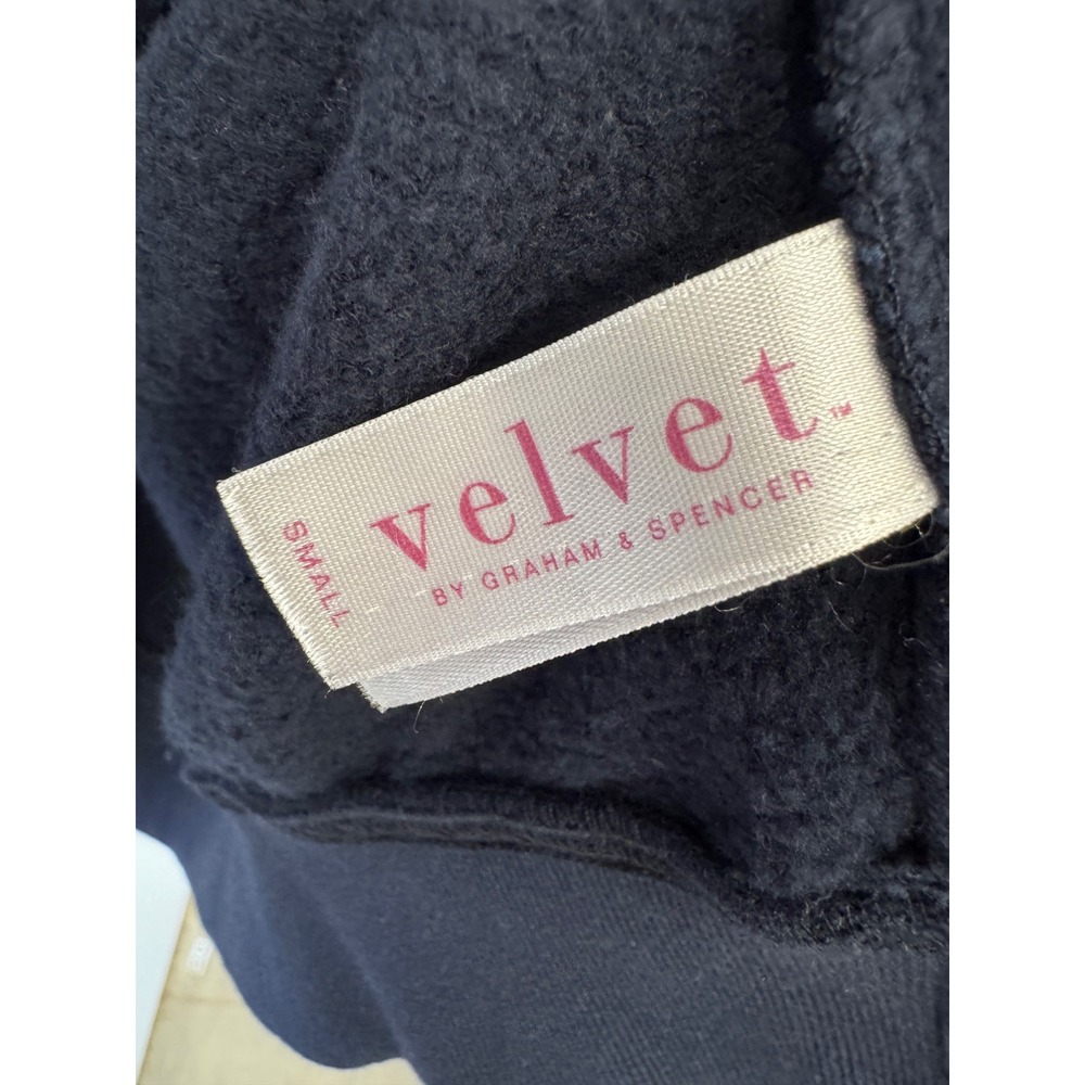 Velvet by Graham & Spencer VLVT Navy Blue Puff Sleeve Cotton Sweatshirt Small - Picture 7 of 9